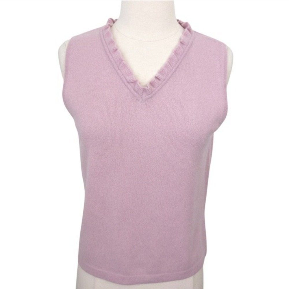 Garnet‎ Hill Cashmere Pink Ruffle Collar Sleeveless Sweater Top- Small